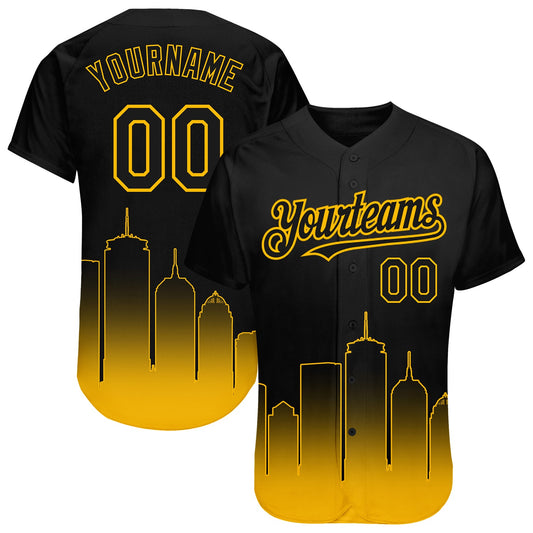 Custom Black Gold 3D Boston City Edition Fade Fasion Authentic Baseball Jersey