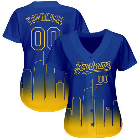 Custom Royal Yellow 3D Los Angeles City Edition Fade Fasion Authentic Baseball Jersey