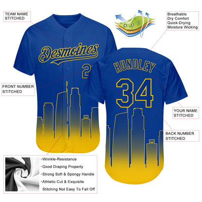 Custom Royal Yellow 3D Los Angeles City Edition Fade Fasion Authentic Baseball Jersey