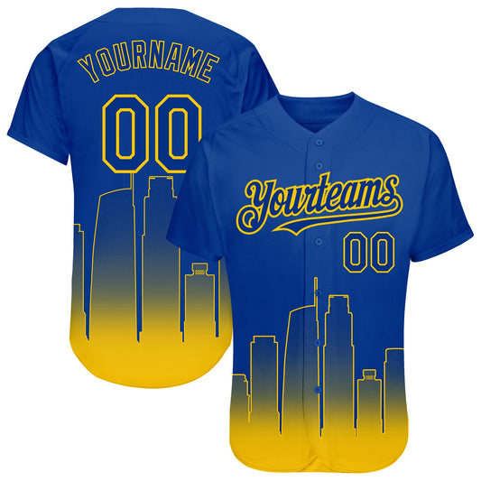Custom Royal Yellow 3D Los Angeles City Edition Fade Fasion Authentic Baseball Jersey