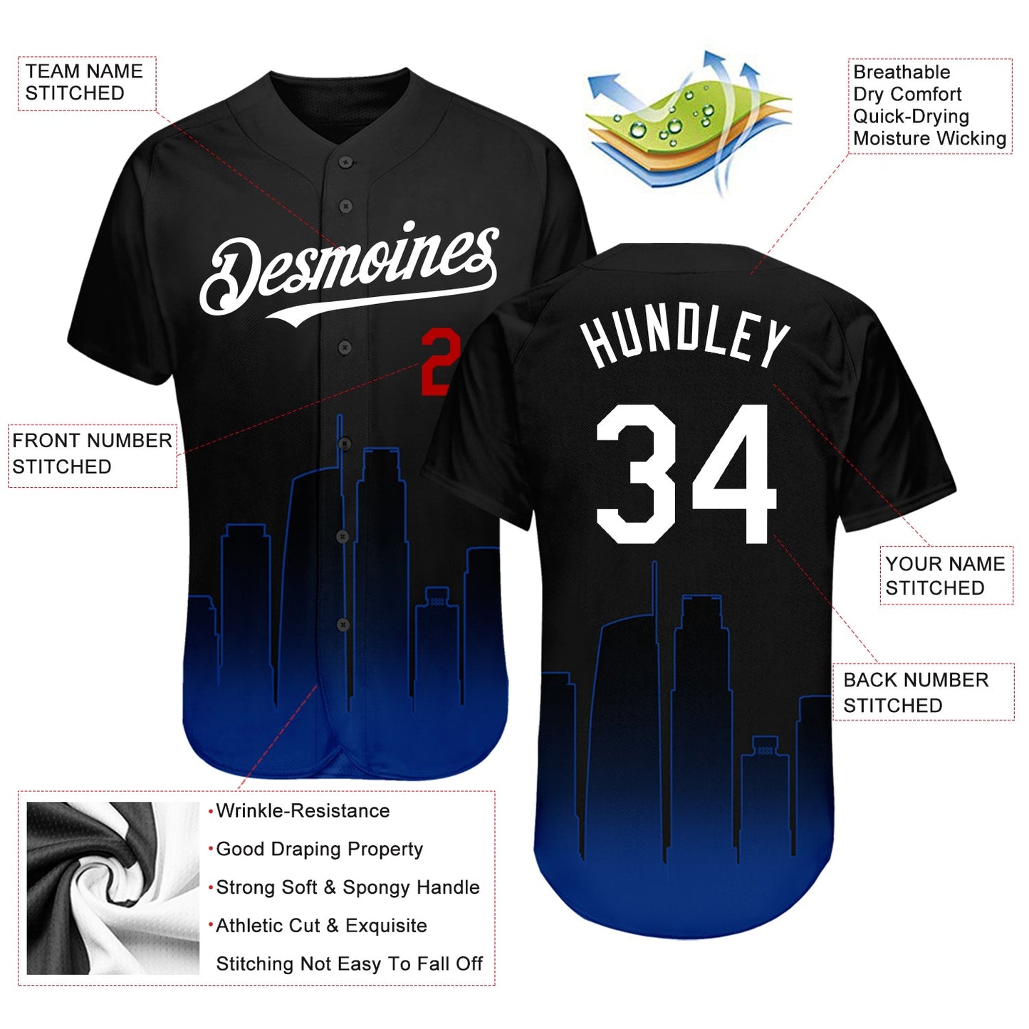 Custom Black White Royal-Red 3D Los Angeles City Edition Fade Fasion Authentic Baseball Jersey