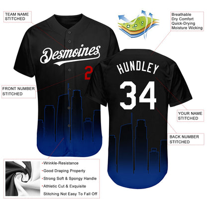 Custom Black White Royal-Red 3D Los Angeles City Edition Fade Fasion Authentic Baseball Jersey