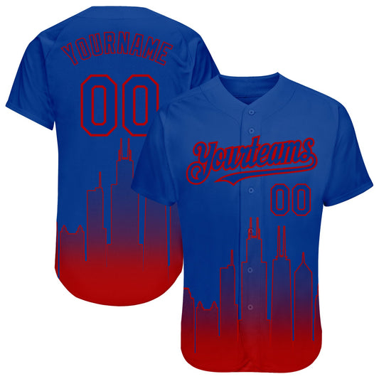 Custom Royal Red 3D Chicago City Edition Fade Fasion Authentic Baseball Jersey