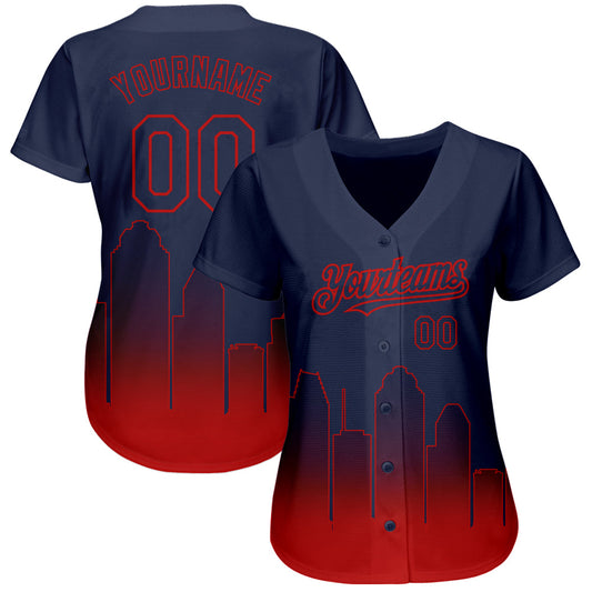 Custom Navy Red 3D Houston City Edition Fade Fasion Authentic Baseball Jersey