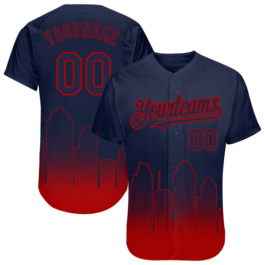 Custom Navy Red 3D Houston City Edition Fade Fasion Authentic Baseball Jersey