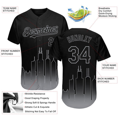 Custom Black Gray 3D Chicago City Edition Fade Fasion Authentic Baseball Jersey