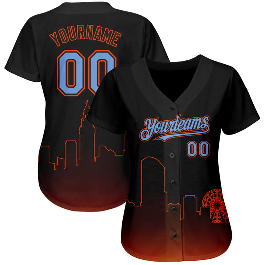 Custom Black Powder Blue-Orange 3D Miami City Edition Fade Fasion Authentic Baseball Jersey