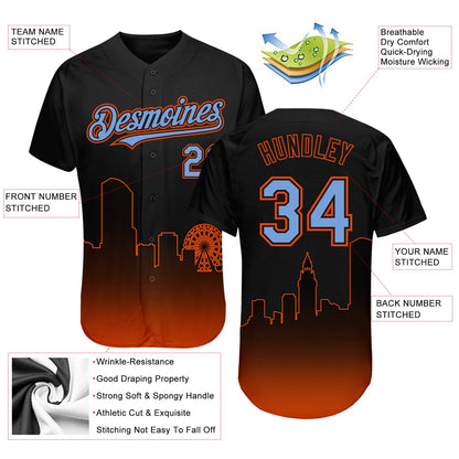 Custom Black Powder Blue-Orange 3D Miami City Edition Fade Fasion Authentic Baseball Jersey