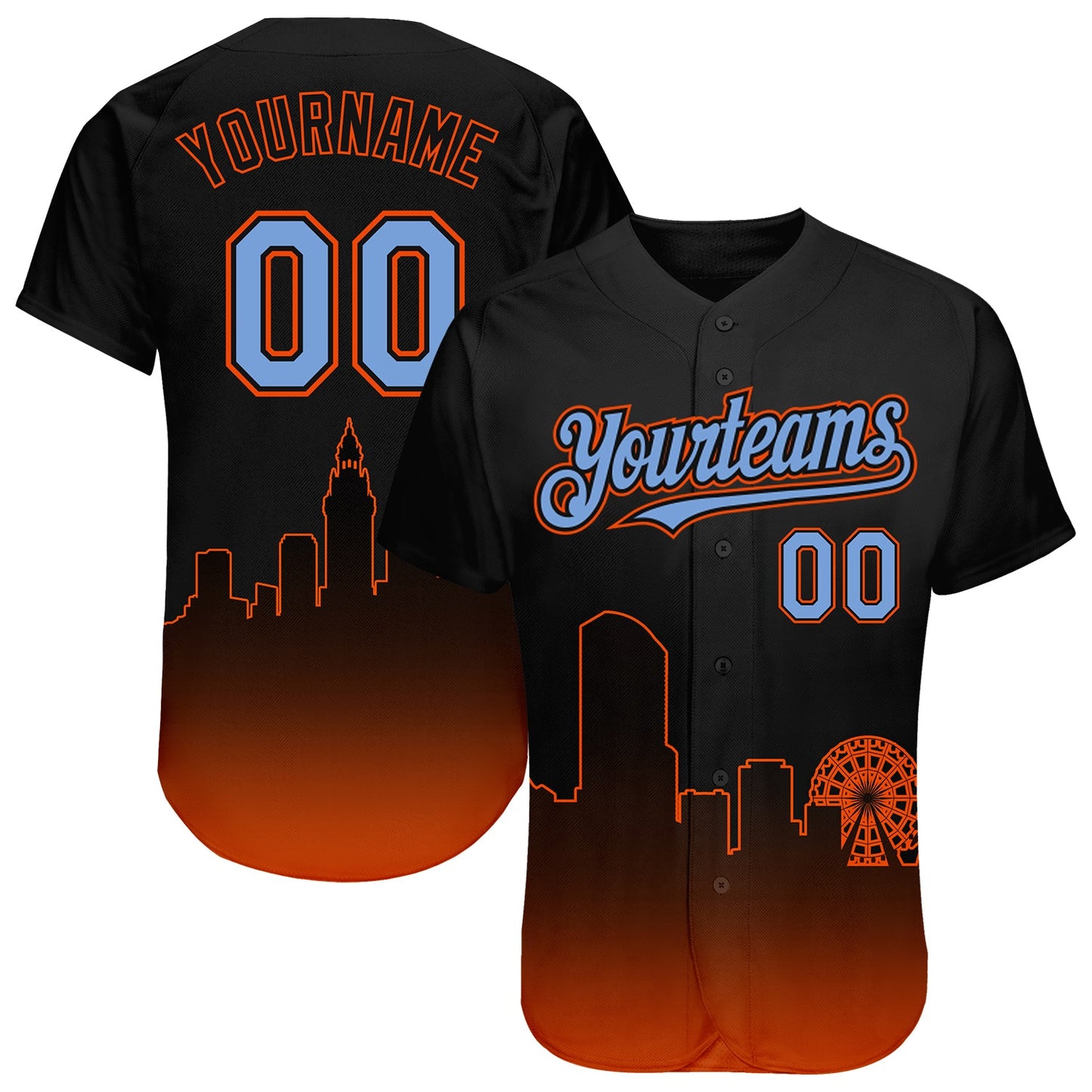 Custom Black Powder Blue-Orange 3D Miami City Edition Fade Fasion Authentic Baseball Jersey