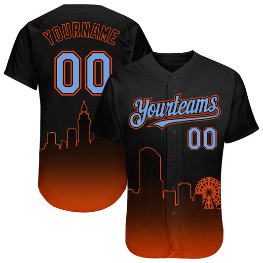 Custom Black Powder Blue-Orange 3D Miami City Edition Fade Fasion Authentic Baseball Jersey