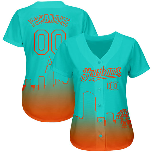 Custom Aqua Orange 3D Miami City Edition Fade Fasion Authentic Baseball Jersey