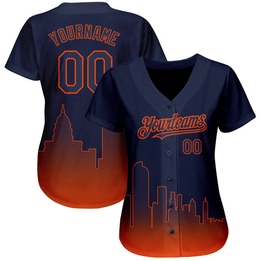 Custom Navy Orange 3D Denver City Edition Fade Fasion Authentic Baseball Jersey