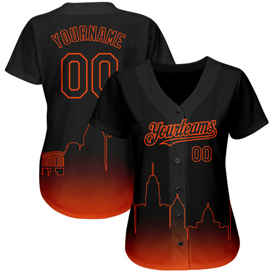 Custom Black Orange 3D Baltimore City Edition Fade Fasion Authentic Baseball Jersey