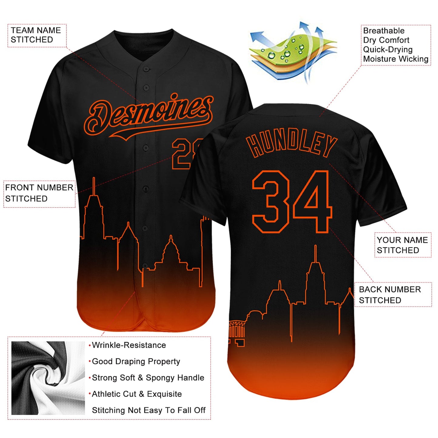 Custom Black Orange 3D Baltimore City Edition Fade Fasion Authentic Baseball Jersey