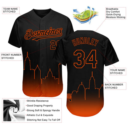 Custom Black Orange 3D Baltimore City Edition Fade Fasion Authentic Baseball Jersey