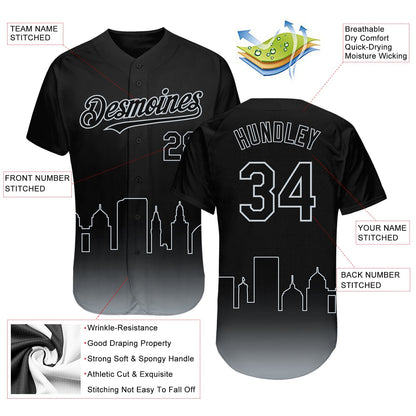Custom Black Silver 3D Oakland City Edition Fade Fasion Authentic Baseball Jersey