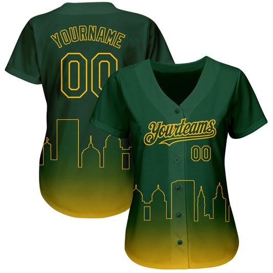 Custom Green Gold 3D Oakland City Edition Fade Fasion Authentic Baseball Jersey