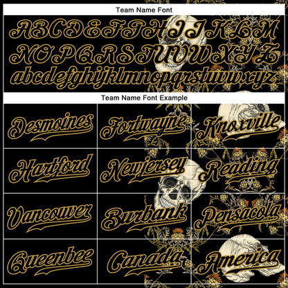 Custom Black Old Gold 3D Plant And Skull Fashion Authentic Baseball Jersey