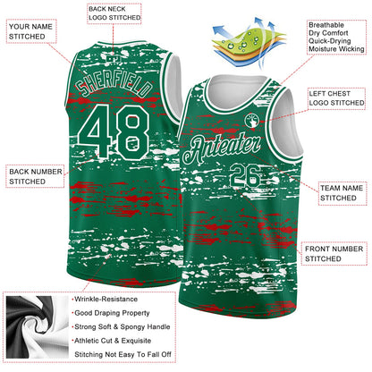 Custom Kelly Green-Red-White 3D Mexico Authentic Basketball Jersey