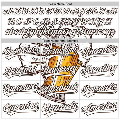 Custom White Brown 3D Pattern Design Beer Festival Authentic Baseball Jersey