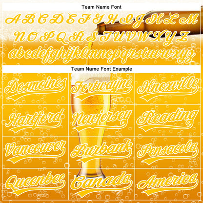 Custom Yellow White 3D Pattern Design Beer Authentic Baseball Jersey