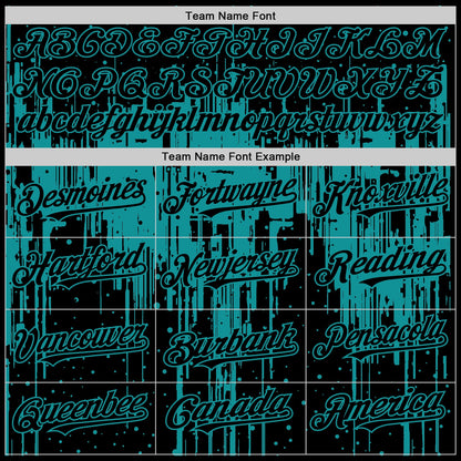 Custom Black Teal 3D Pattern Design Dripping Splatter Art Authentic Baseball Jersey