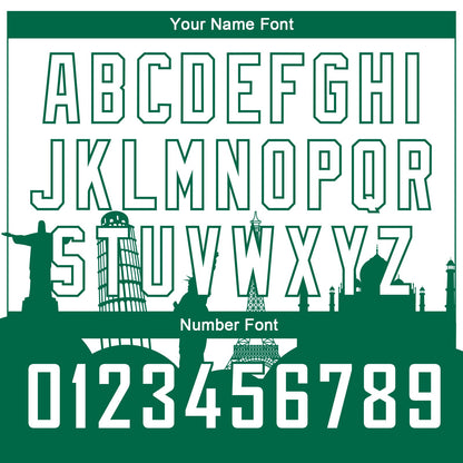 Custom White Kelly Green Holiday Travel Monuments Silhouette Authentic City Edition Basketball Jersey
