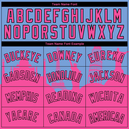 Custom Light Blue Pink-Black Holiday Travel Monuments Silhouette Authentic City Edition Basketball Jersey