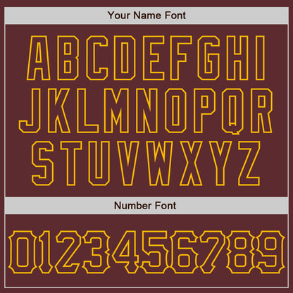 Custom Burgundy Gold 3D Pattern Design Abstract Splatter Grunge Art Authentic Baseball Jersey