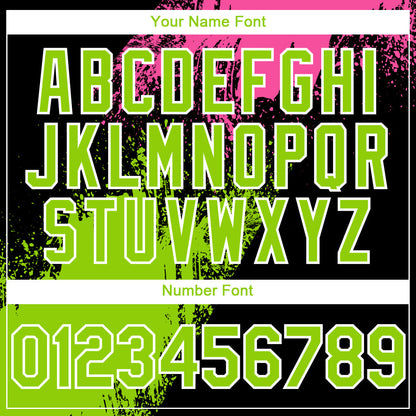 Custom Black Neon Green-Pink 3D Pattern Design Abstract Brush Stroke Authentic Baseball Jersey