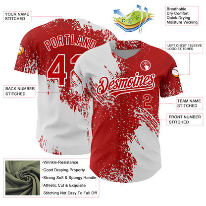 Custom Red White 3D Pattern Design Abstract Brush Stroke Authentic Baseball Jersey