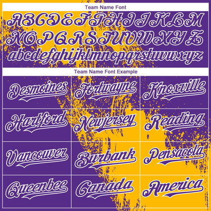 Custom Purple Gold-White 3D Pattern Design Abstract Brush Stroke Authentic Baseball Jersey