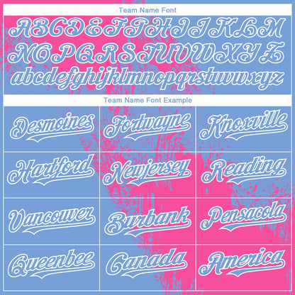 Custom Light Blue Pink-White 3D Pattern Design Abstract Brush Stroke Authentic Baseball Jersey