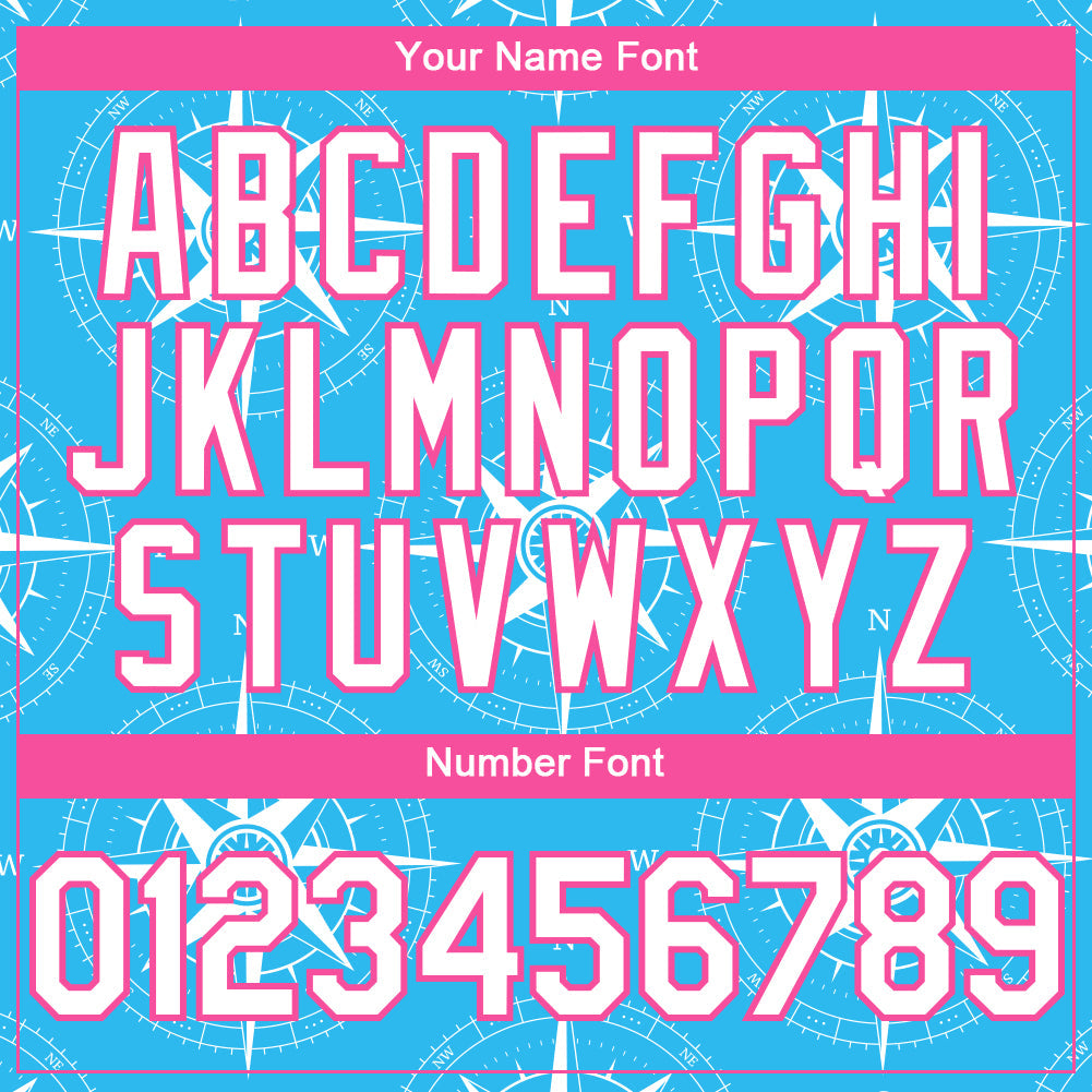 Custom Sky Blue White-Pink 3D Pattern Design Navigation Compass Authentic Baseball Jersey
