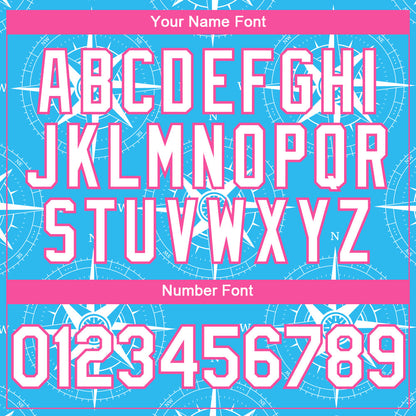 Custom Sky Blue White-Pink 3D Pattern Design Navigation Compass Authentic Baseball Jersey