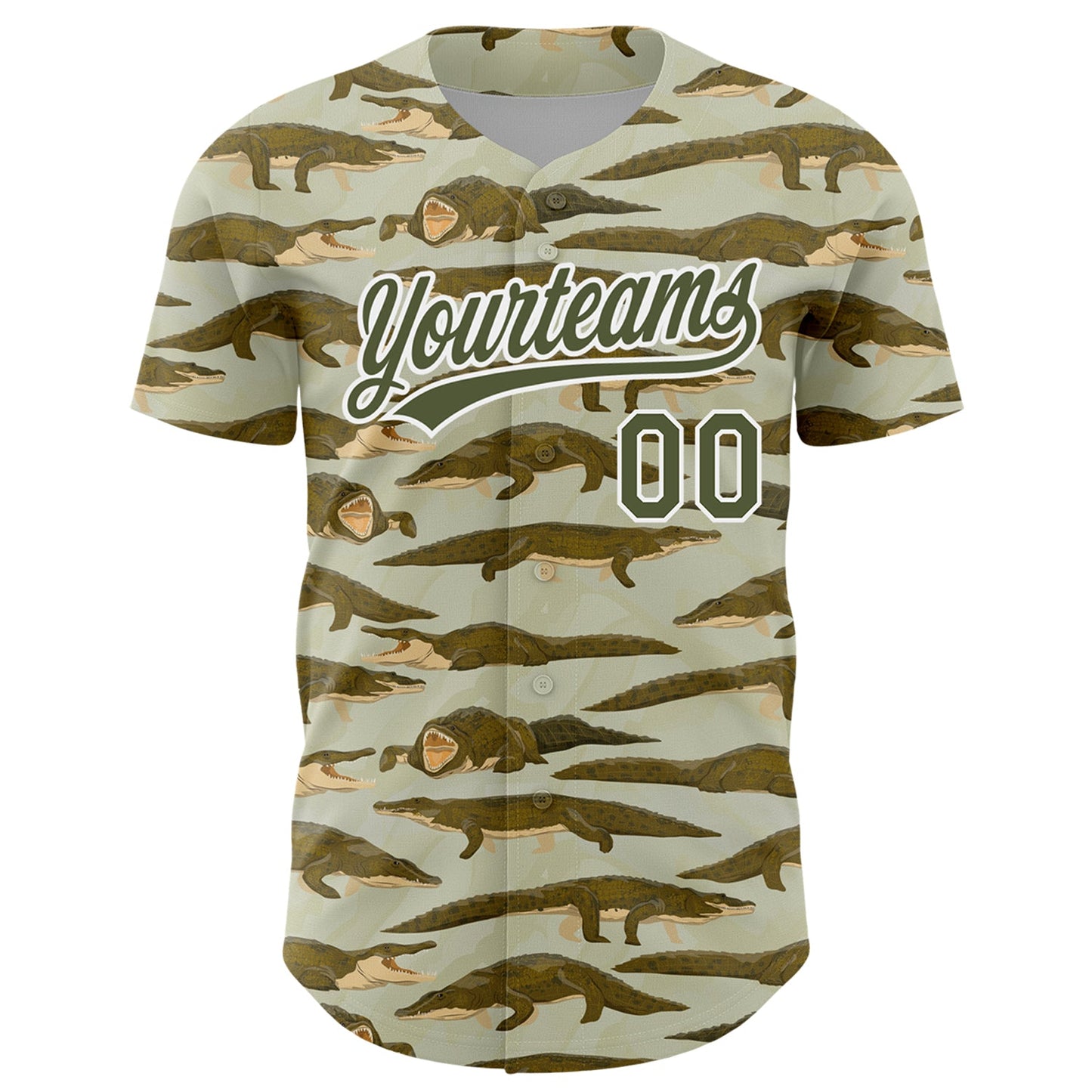 Custom Olive White 3D Pattern Design Crocodile And Plant Authentic Baseball Jersey