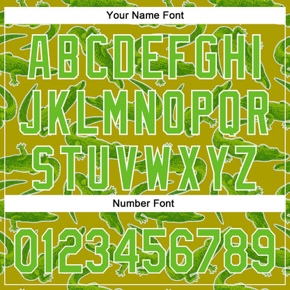 Custom Olive Aurora Green-White 3D Pattern Design Crocodile And Plant Authentic Baseball Jersey
