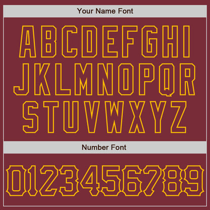 Custom Burgundy Gold 3D Pattern Design Curve Lines Authentic Baseball Jersey