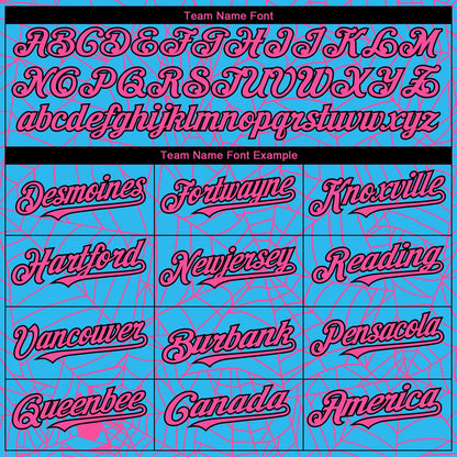 Custom Sky Blue Pink-Black 3D Pattern Design Spider Web Authentic Baseball Jersey