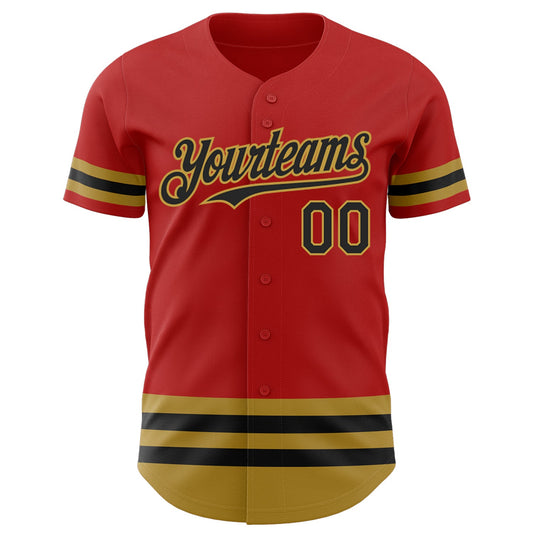 Custom Red Black-Old Gold Line Authentic Baseball Jersey