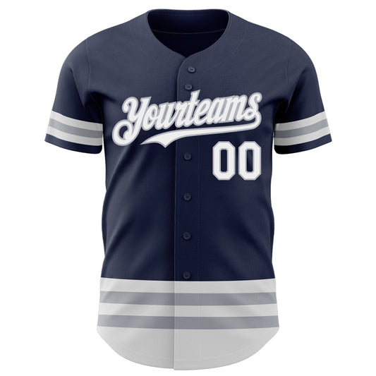 Custom Navy White-Gray Line Authentic Baseball Jersey