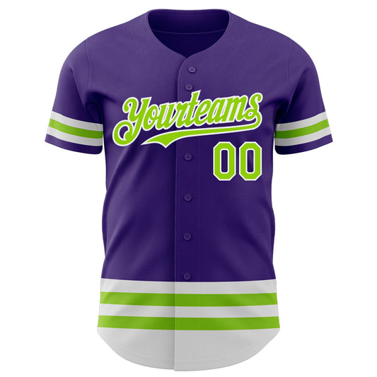 Custom Purple Neon Green-White Line Authentic Baseball Jersey