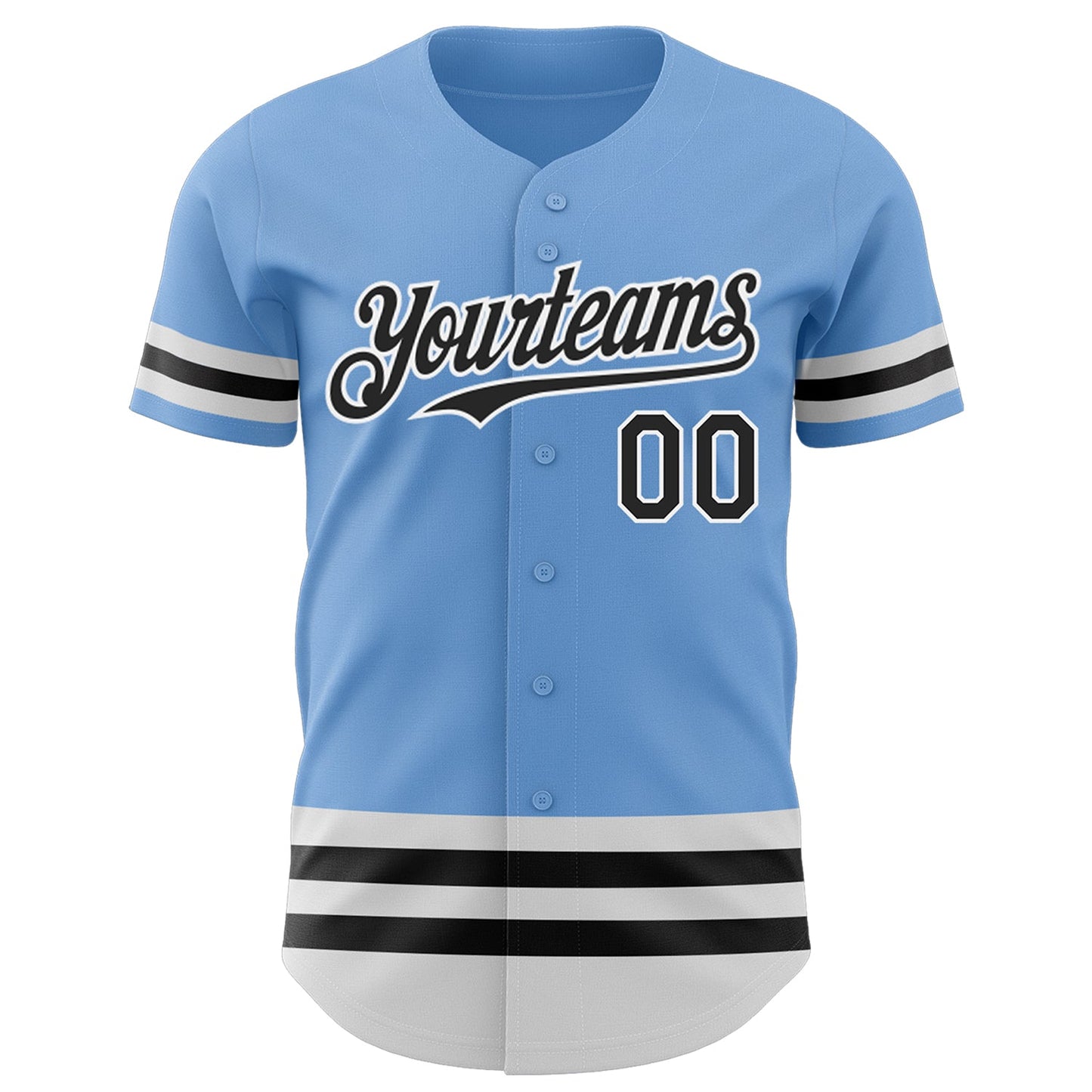 Custom Light Blue Black-White Line Authentic Baseball Jersey