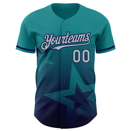 Custom Teal Gray-Navy 3D Pattern Design Gradient Style Twinkle Star Authentic Baseball Jersey