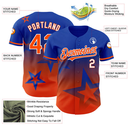 Custom Thunder Blue Orange-White 3D Pattern Design Gradient Style Twinkle Star Authentic Baseball Jersey