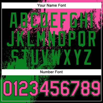 Custom Pink Black-Grass Green 3D Pattern Design Abstract Brush Stroke Authentic Baseball Jersey