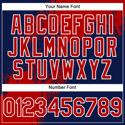 Custom Red Navy-White 3D Pattern Design Abstract Brush Stroke Authentic Baseball Jersey