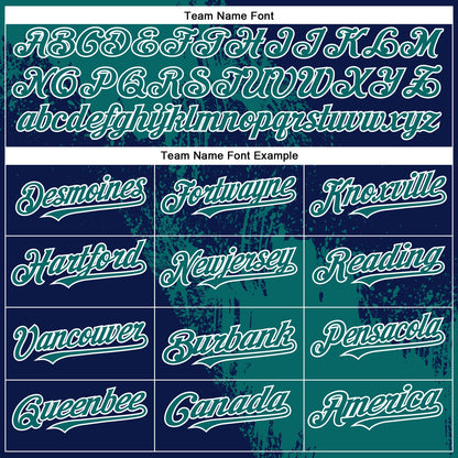 Custom Teal Navy-White 3D Pattern Design Abstract Brush Stroke Authentic Baseball Jersey