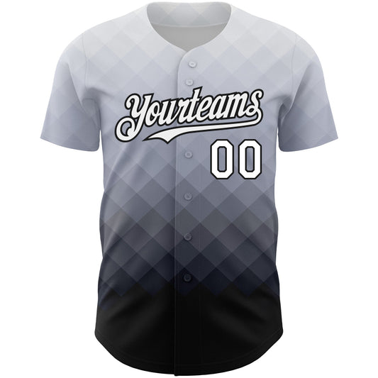 Custom Gray White-Black 3D Pattern Design Gradient Square Shape Authentic Baseball Jersey