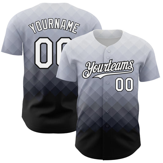 Custom Gray White-Black 3D Pattern Design Gradient Square Shape Authentic Baseball Jersey